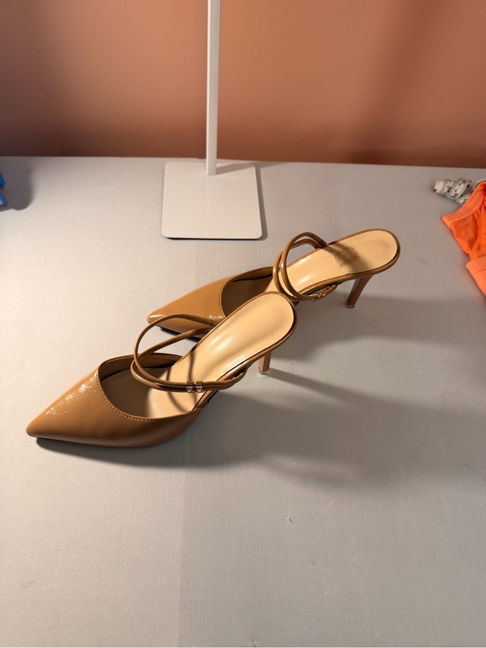 Pointed Toe Strappy Slingback Flats in Tan - Picture 5 of 6